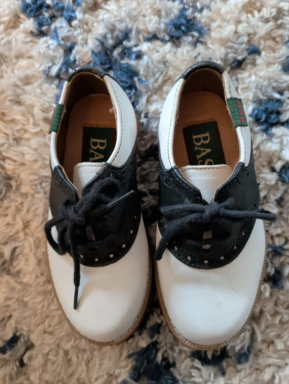 Vintage Leather Bass Kids White and Black Saddle Oxfords
